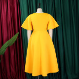 Flared Sleeves V-neck Big Swing Midi Dress GMLF-D3191