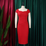 Short Sleeve Solid Color Midi Dress GMLF-D3195