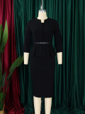 V Neck Ruffles Tops And Pencil Skirt 2 Piece Set GMLF-D3255