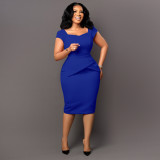 Short Sleeve Solid Color Midi Dress GMLF-D3195