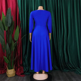 Plus Size Fashion Tie Up Big Swing Solid Maxi Dress GMLF-D3171
