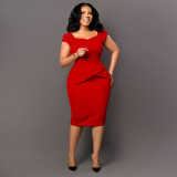 Short Sleeve Solid Color Midi Dress GMLF-D3195