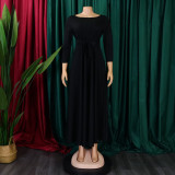 Plus Size Fashion Tie Up Big Swing Solid Maxi Dress GMLF-D3171