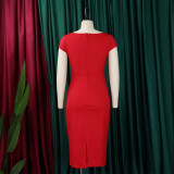Short Sleeve Solid Color Midi Dress GMLF-D3195