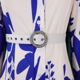 Print Lapel Irregular Maxi Dress(With Waist Belt) GMLF-D3264