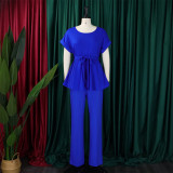 Solid Tie Up Tops And Wide Leg Pants 2 Piece Set GMLF-D3206
