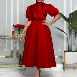 Lace Up Bow Solid Color Party Dress GMLF-C8481-B1