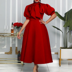Lace Up Bow Solid Color Party Dress GMLF-C8481-B1