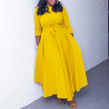 Plus Size Fashion Tie Up Big Swing Solid Maxi Dress GMLF-D3171