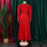 Plus Size Fashion Tie Up Big Swing Solid Maxi Dress GMLF-D3171