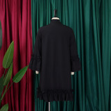 Loose Casual Ruffle Sleeve Tie Solid Midi Dress GMLF-D3248