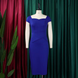 Short Sleeve Solid Color Midi Dress GMLF-D3195
