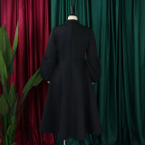 Tie Lantern Sleeve Bowknot Big Swing Midi Dress GMLF-B1-D427