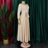 Plus Size Fashion Tie Up Big Swing Solid Maxi Dress GMLF-D3171