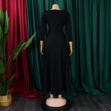 Plus Size Fashion Tie Up Big Swing Solid Maxi Dress GMLF-D3171