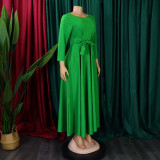 Plus Size Fashion Tie Up Big Swing Solid Maxi Dress GMLF-D3171
