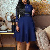 3/4 Sleeve Stand Neck Big Swing Midi Dress GMLF-D3222