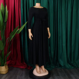 Plus Size Fashion Tie Up Big Swing Solid Maxi Dress GMLF-D3171