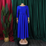 Plus Size Fashion Tie Up Big Swing Solid Maxi Dress GMLF-D3171