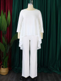 Solid Color Irregular Tops And Wide Leg Pant 2 Piece Set GMLF-D3260
