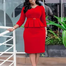 V Neck Ruffles Tops And Pencil Skirt 2 Piece Set GMLF-D3255