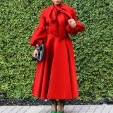Tie Lantern Sleeve Bowknot Big Swing Midi Dress GMLF-B1-D427