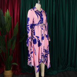 Print Lapel Irregular Maxi Dress(With Waist Belt) GMLF-D3264