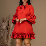 Loose Casual Ruffle Sleeve Tie Solid Midi Dress GMLF-D3248
