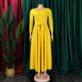 Plus Size Fashion Tie Up Big Swing Solid Maxi Dress GMLF-D3171