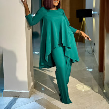 Solid Color Irregular Tops And Wide Leg Pant 2 Piece Set GMLF-D3260