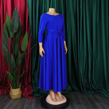 Plus Size Fashion Tie Up Big Swing Solid Maxi Dress GMLF-D3171