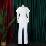 Solid Tie Up Tops And Wide Leg Pants 2 Piece Set GMLF-D3206