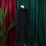 Tie Lantern Sleeve Bowknot Big Swing Midi Dress GMLF-B1-D427