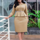 V Neck Ruffles Tops And Pencil Skirt 2 Piece Set GMLF-D3255