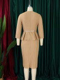 V Neck Ruffles Tops And Pencil Skirt 2 Piece Set GMLF-D3255