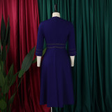 3/4 Sleeve Stand Neck Big Swing Midi Dress GMLF-D3222
