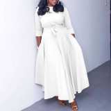 Plus Size Fashion Tie Up Big Swing Solid Maxi Dress GMLF-D3171