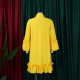 Loose Casual Ruffle Sleeve Tie Solid Midi Dress GMLF-D3248