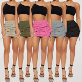 Sexy Solid Color Drawstring Pleated Skirt YD-005