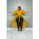 Plus Size Pearl Mesh Semi-sheer Half Sleeve Maxi Dress QYXZ-91041