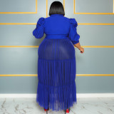 Plus Size See-through Mesh Patchwork Half Sleeve Cake Dress QYXZ-9104