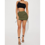 Sexy Solid Color Drawstring Pleated Skirt YD-005