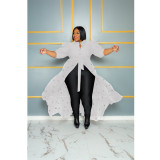 Plus Size Pearl Mesh Semi-sheer Half Sleeve Maxi Dress QYXZ-91041