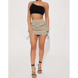 Sexy Solid Color Drawstring Pleated Skirt YD-005