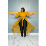 Plus Size See-through Mesh Patchwork Half Sleeve Cake Dress QYXZ-9104