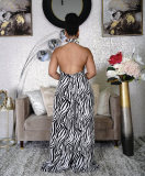 Zebra Print Halter Backless Wide Leg Jumpsuit QYXZ-9929