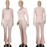Fashion Solid Color Long Sleeve Two Piece Pants Set YD-012-D2
