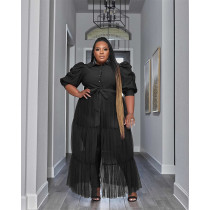 Plus Size See-through Mesh Patchwork Half Sleeve Cake Dress QYXZ-9104