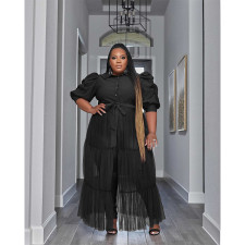 Plus Size See-through Mesh Patchwork Half Sleeve Cake Dress QYXZ-9104