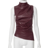 Leather Stacked Sleeveless Top GDSF-D23TP298